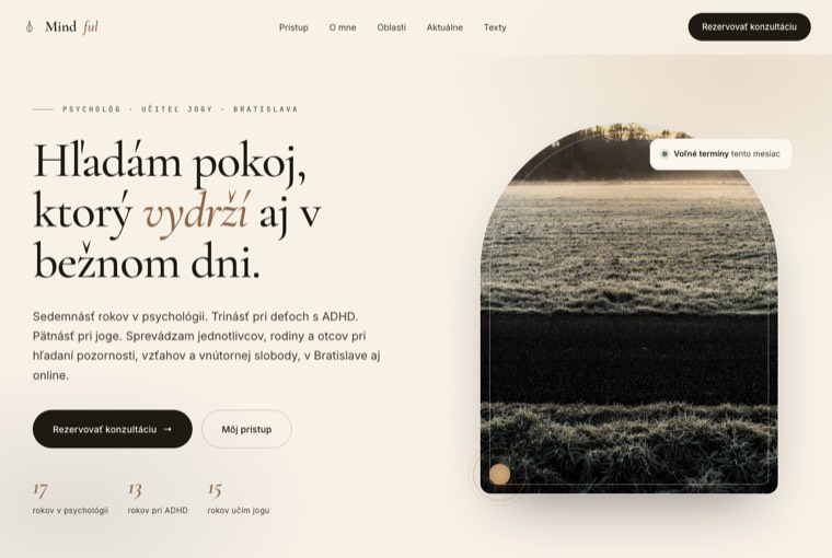 Náhled webu Mindful, psychologie a jóga